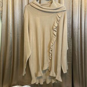 NY Collection, beige sweater size large ruffle accent